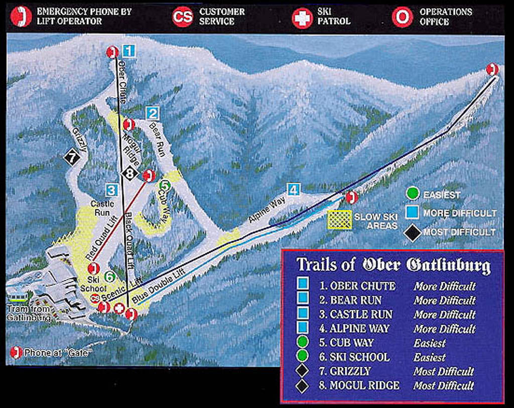 Ober Gatlinburg Ski Resort Piste Map / Trail Map