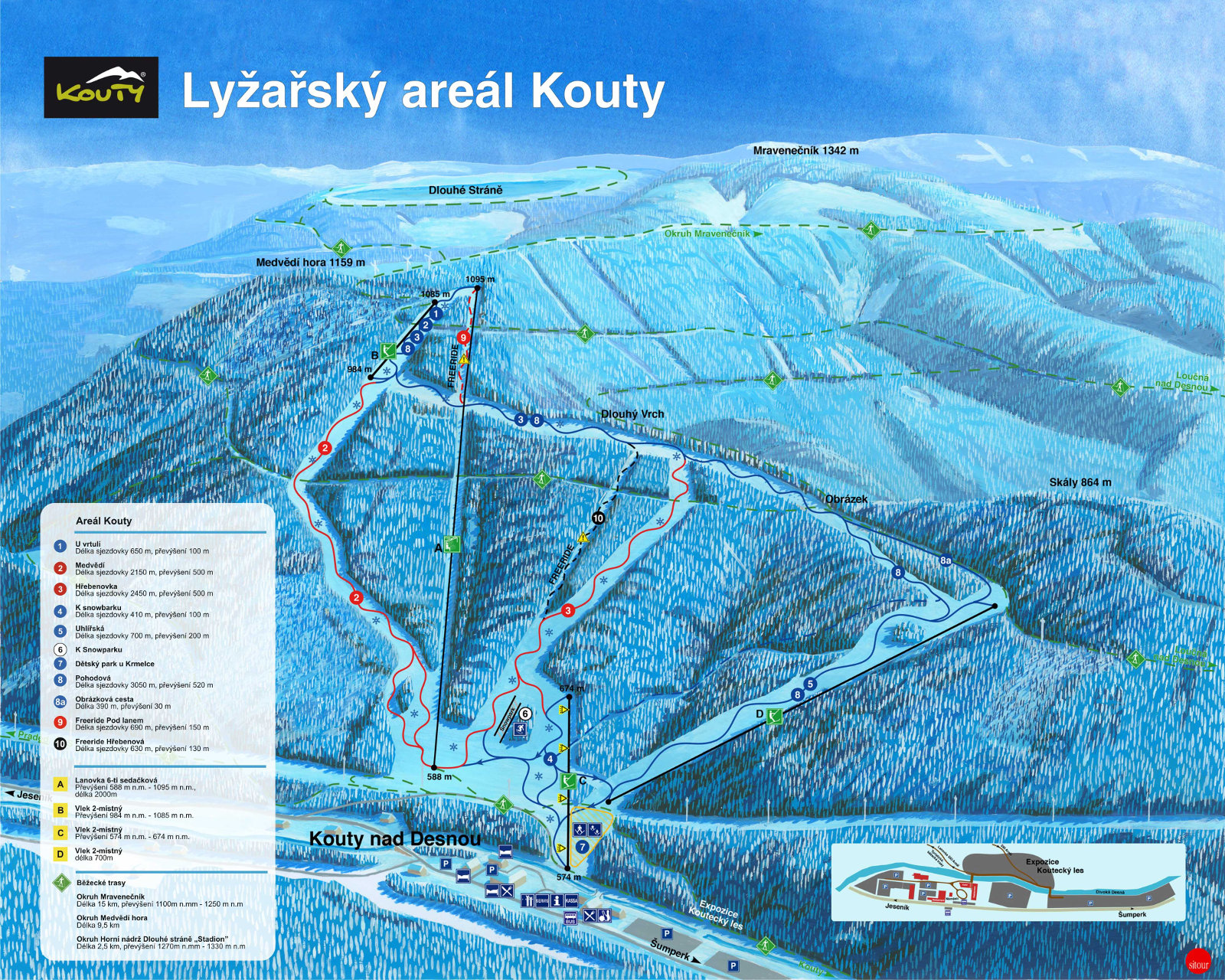 kouty mapa Mapa sjezdovek / běžeckých tratí Kouty nad Desnou