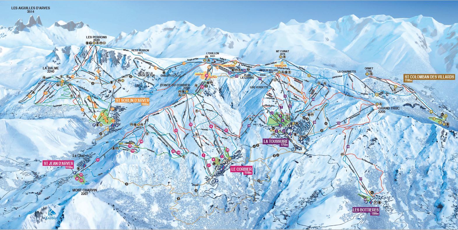 Le Corbier (Les Sybelles) Piste Map / Trail Map