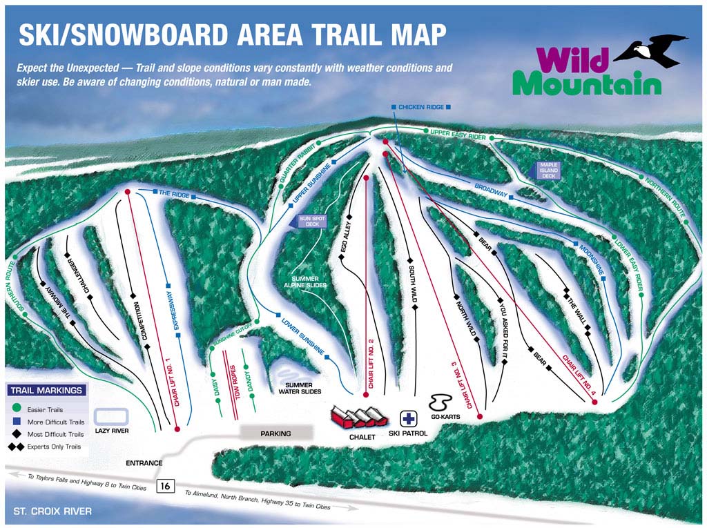 Wild Mountain Ski and Snowboard Area Piste Map / Trail Map