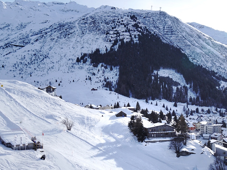 view from the lift towards village and Basecamp Andermatt