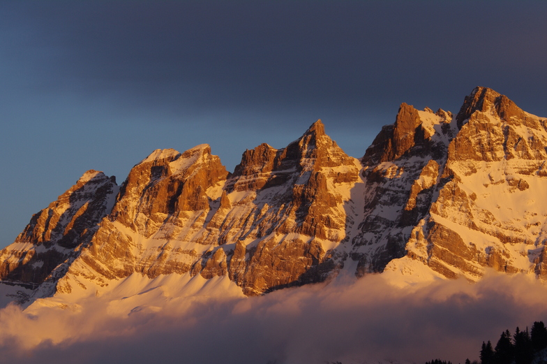 Dents du Midi from Les Crosets at sunset, Champéry